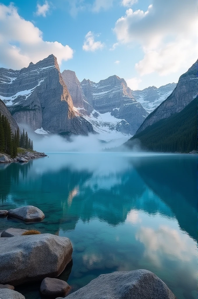 beautiful mountain views and the lake below