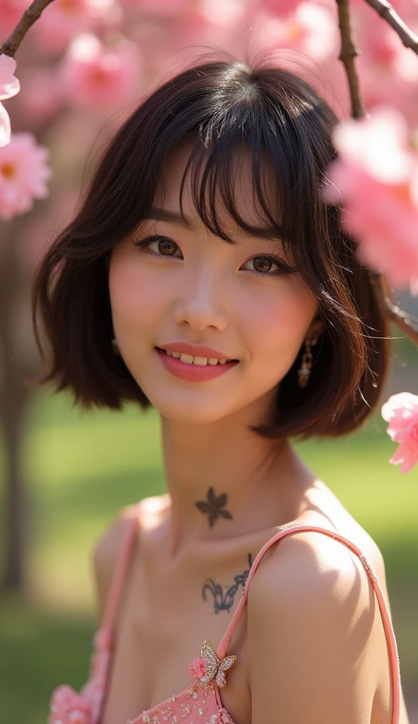 Beautiful young cute asian women with a bow cut wearing nothing seducing nudely