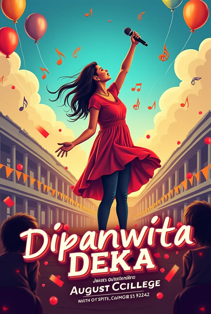 A poster for college freshers with mentioning main lady singer “Dipanwita Deka”’s live show on 24 th augst in Golaghat Commerce college 