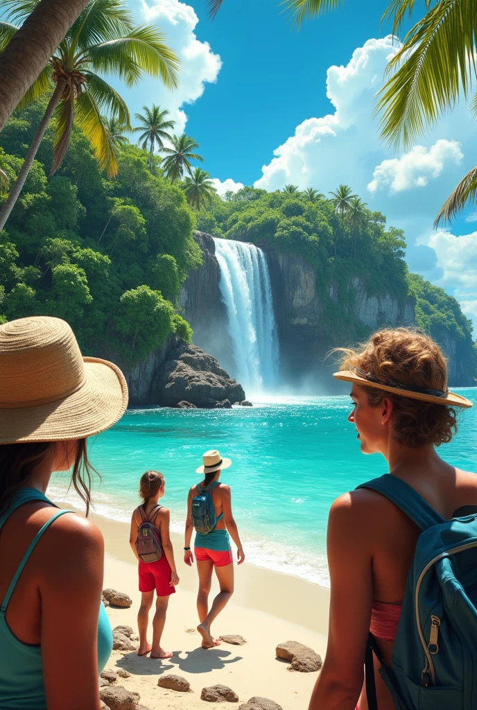 Images of tourists exploring the island, Some surprised and others visibly uncomfortable.