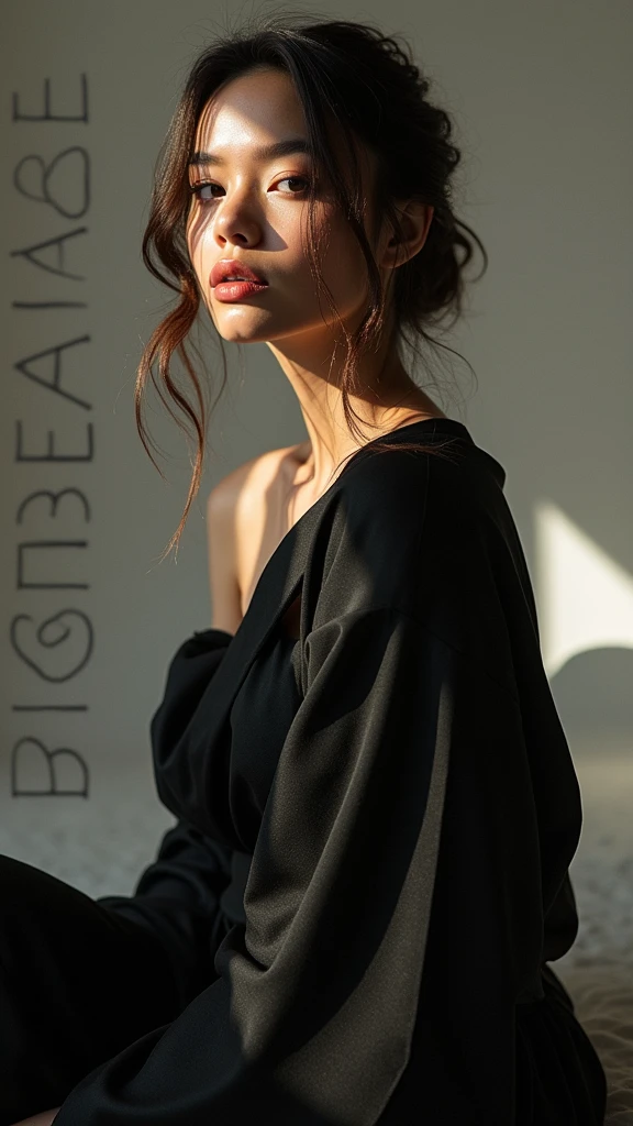 A fashion magazine poster,A beautiful woman,Photography Lighting,Fashion style text writing SEAART