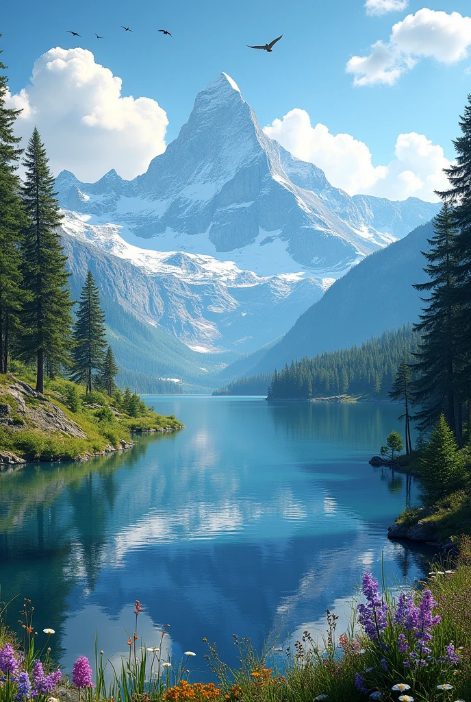beautiful mountain views and the lake below