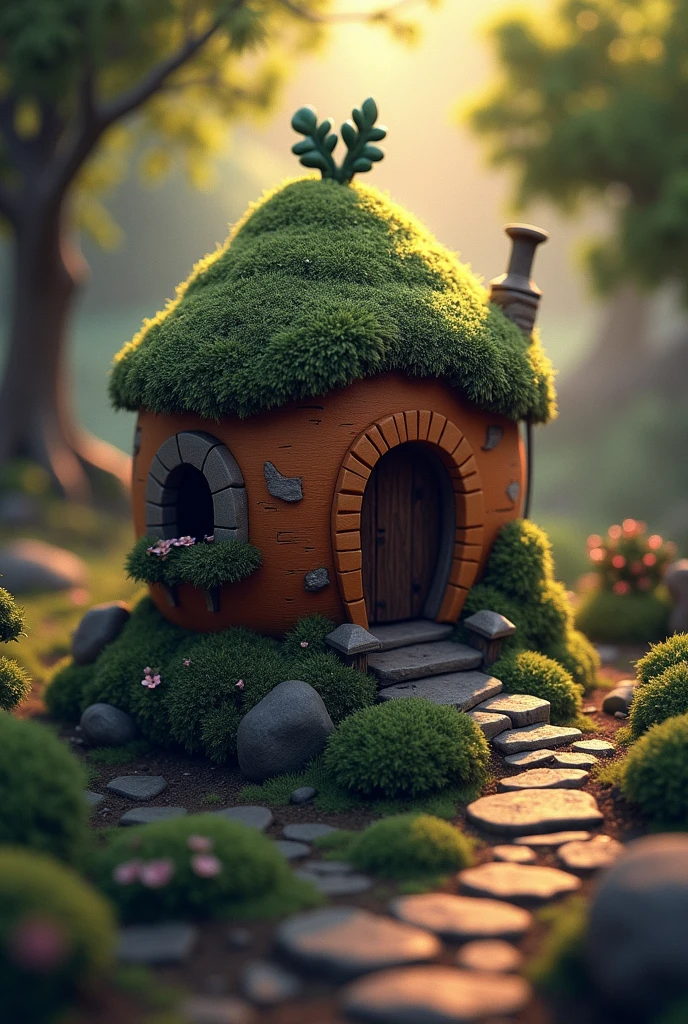 masterpiece, best quality, (Very detailed CG unity 8k wallpaper), (best quality), (Best Illustration), (Best shadow), Round carrot house covered with moss, Isometric 3D , Octane Rendering, Ray Tracing, Very detailed