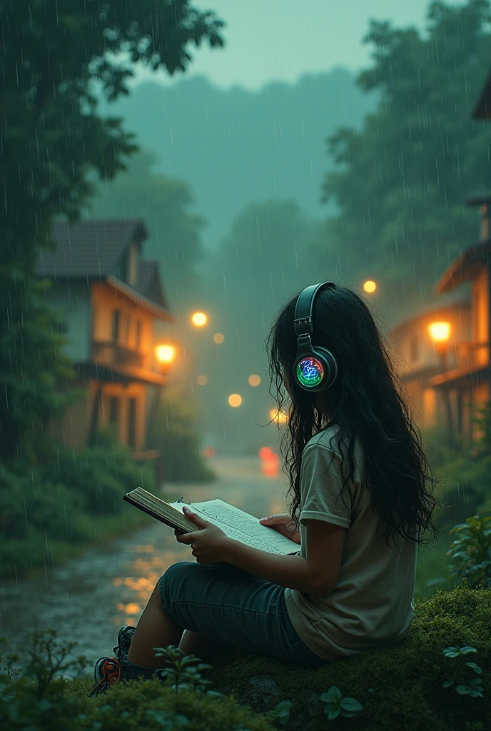 Lo-fi, Chillhop, Girl, rain, forest, town, evening