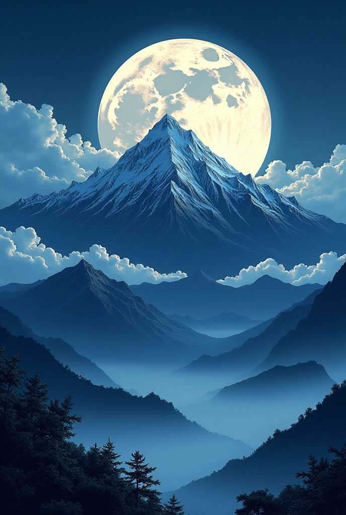  Mountain，moon，high-definition，Perfect composition，atmosphere，full image，Ukiyo-e Concept Art。Ultra HD，best quality，Ultra-high-detail image quality，8K resolution 9:16