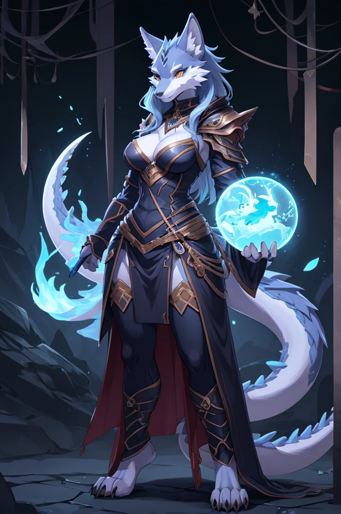 anime character of a woman with a dragon like head and a dragon like tail, concept art by senior character artist, trending on polycount, furry art, spirit fantasy concept art, detailed full body concept art, beautiful full body concept art, detailed full body concept, character design art, anthro concept art, female anthropomorphic wolf, character design contest winner
