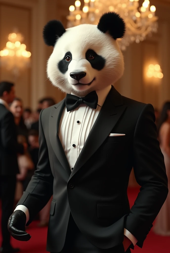 a panda head human with formal attire