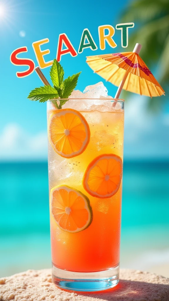 A glass of summer ice drink poster,Write SEAART in big letters