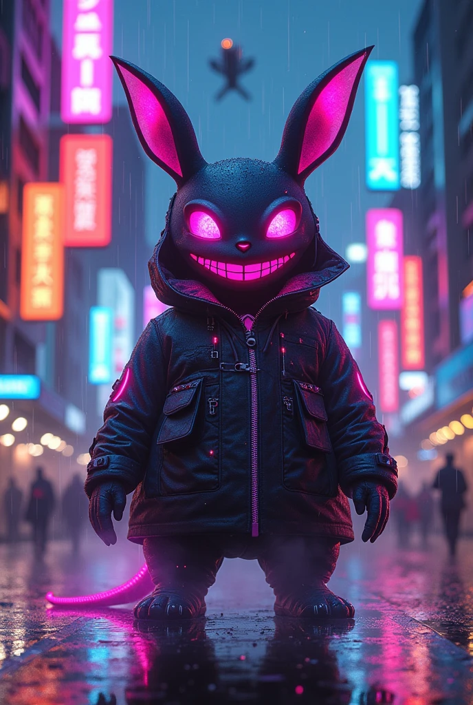 Gengar in pokemon but with cyberpunk style costume