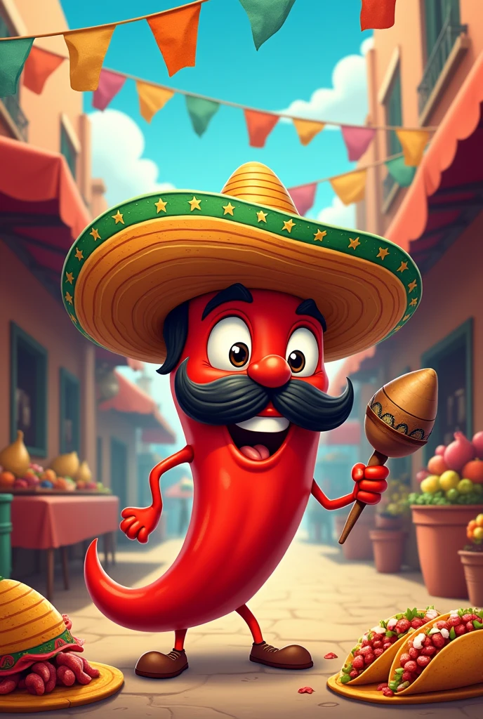 A chili with a Mexican face and mustache 