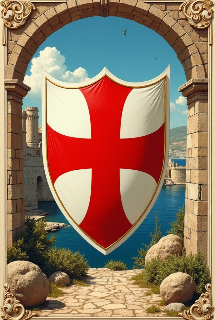 The red and white Maltese cross coat of arms of the Kingdom of Malta