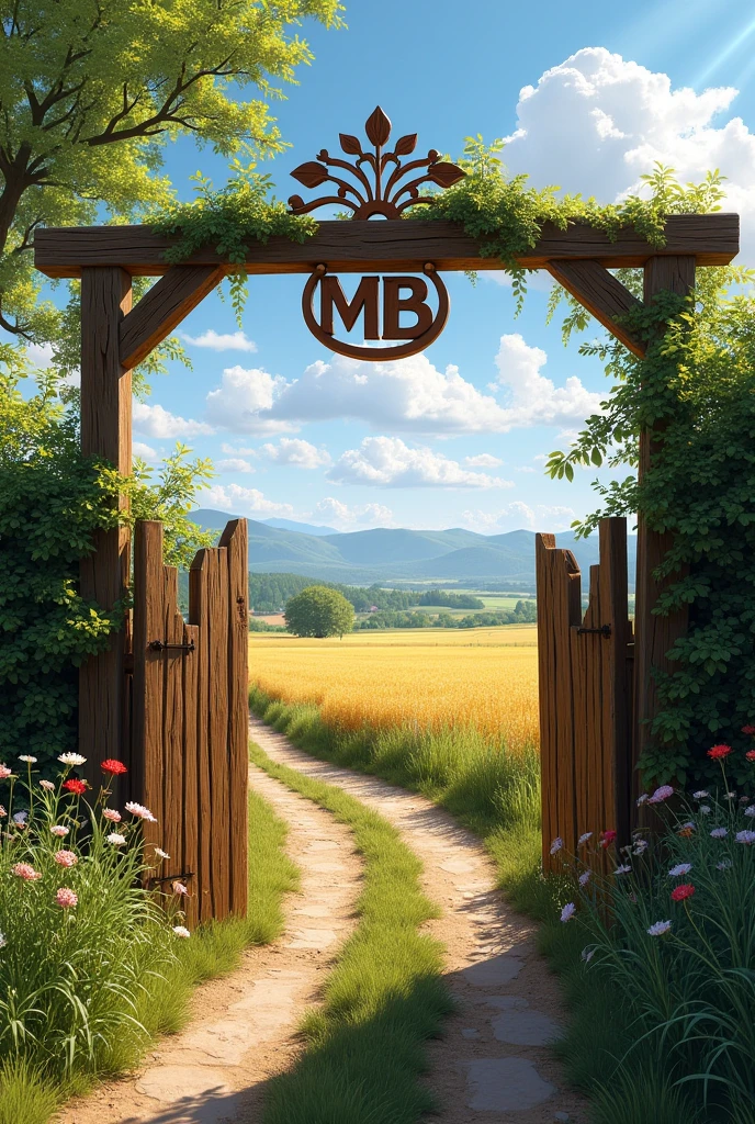 Gate of a farm with the letters MB realistic

