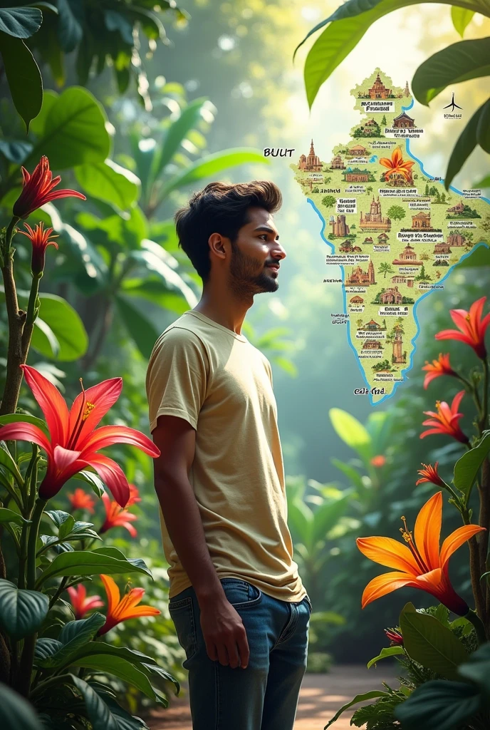 Create a profile picture for tall boy sagar das and add botanical garden and map of Tripura 