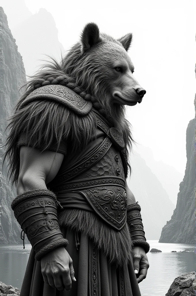 I want a viking with bear head on top, blackwork style