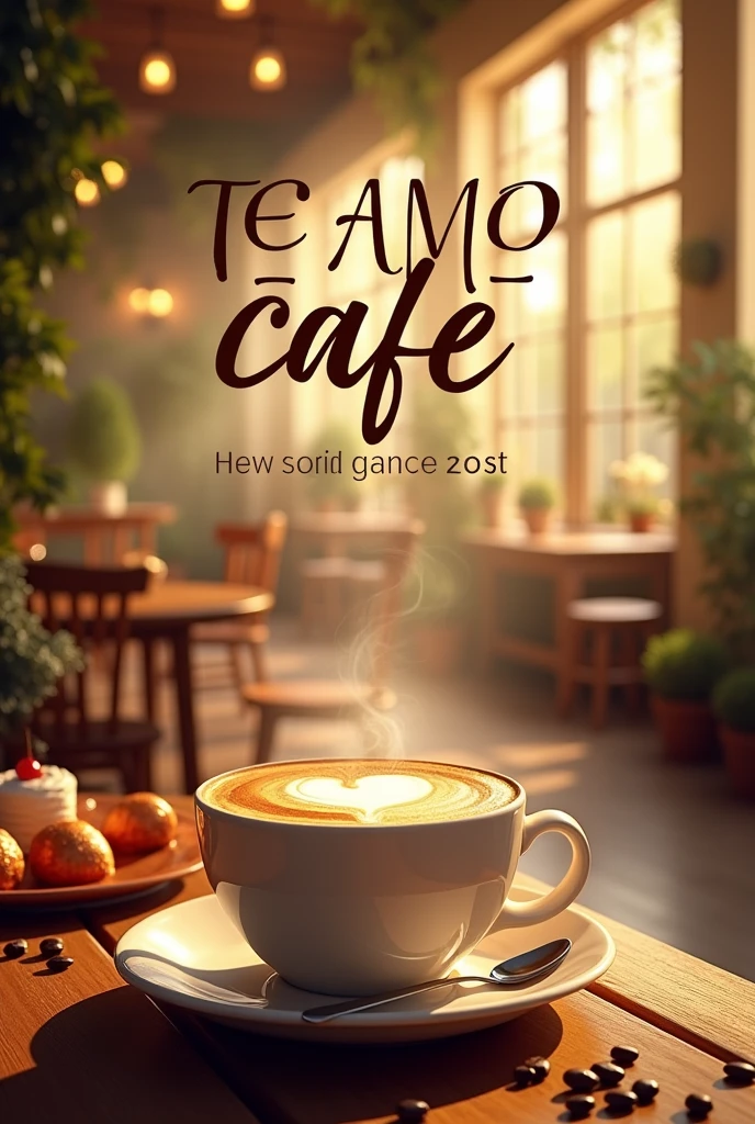 Create hd poster for Te amo Cafe Grand opening on 21th August with cuppuccino background