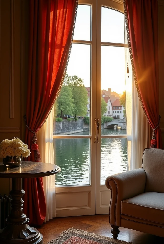 Curtain type: electric curtain，Combination of modern and European style，The Rhine River is outside the window