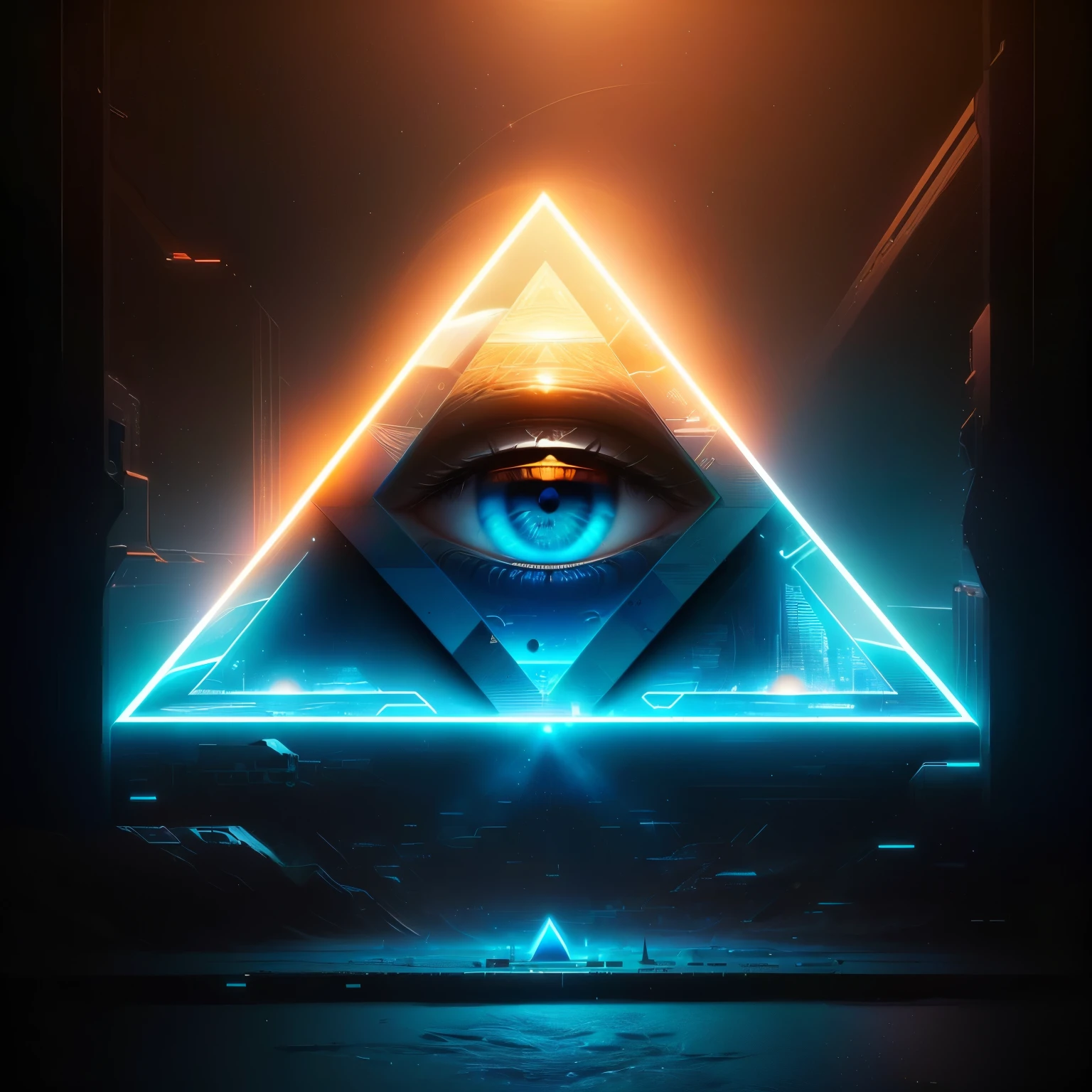 Close-up of an eye in a triangle, The All-Seeing Eye, The All-Seeing Eye, Eyes of the Illuminati, Beep and mike winkelmann, Beep masterpiece, Eye of Providence, Beep artwork, ( The All-Seeing Eye ), Beeple, Beep daily art, Beep. Hyperrealism