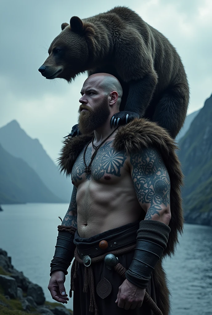 I want a viking with bear on top, blackwork style
