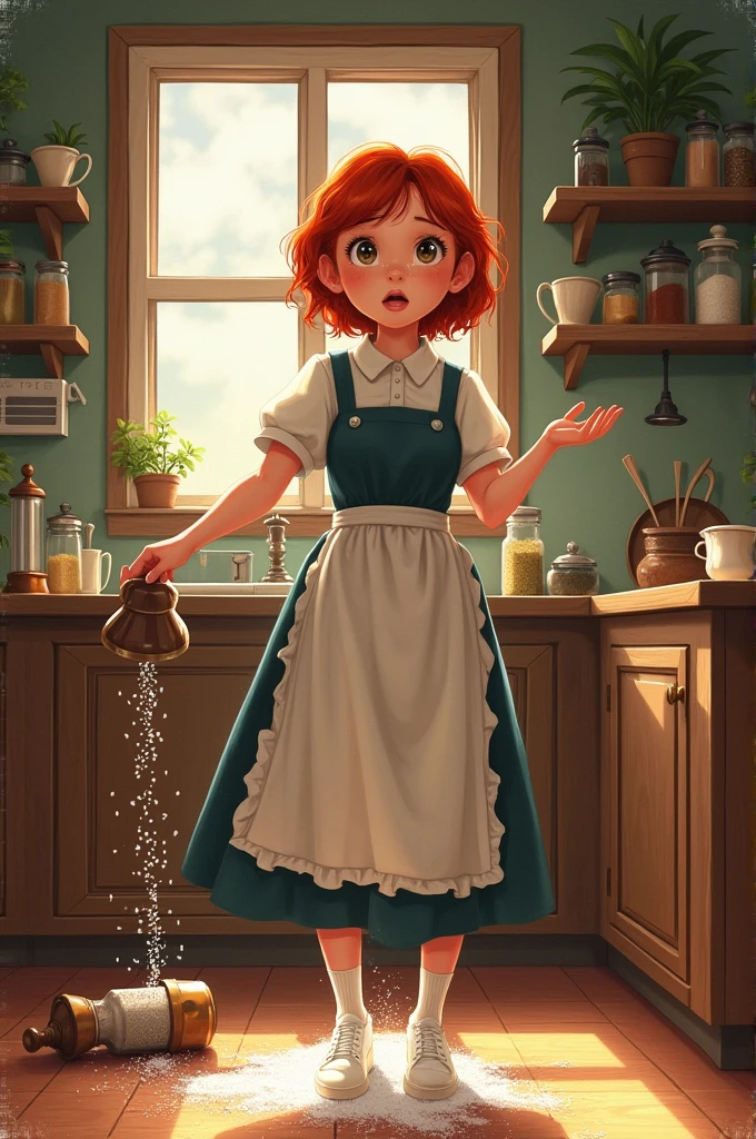 A horizontal or vertical image that represents the superstition that if you spill salt on yourself, you will have bad luck.