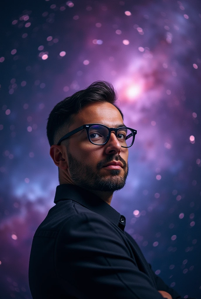 Man with glasses on the background of space
