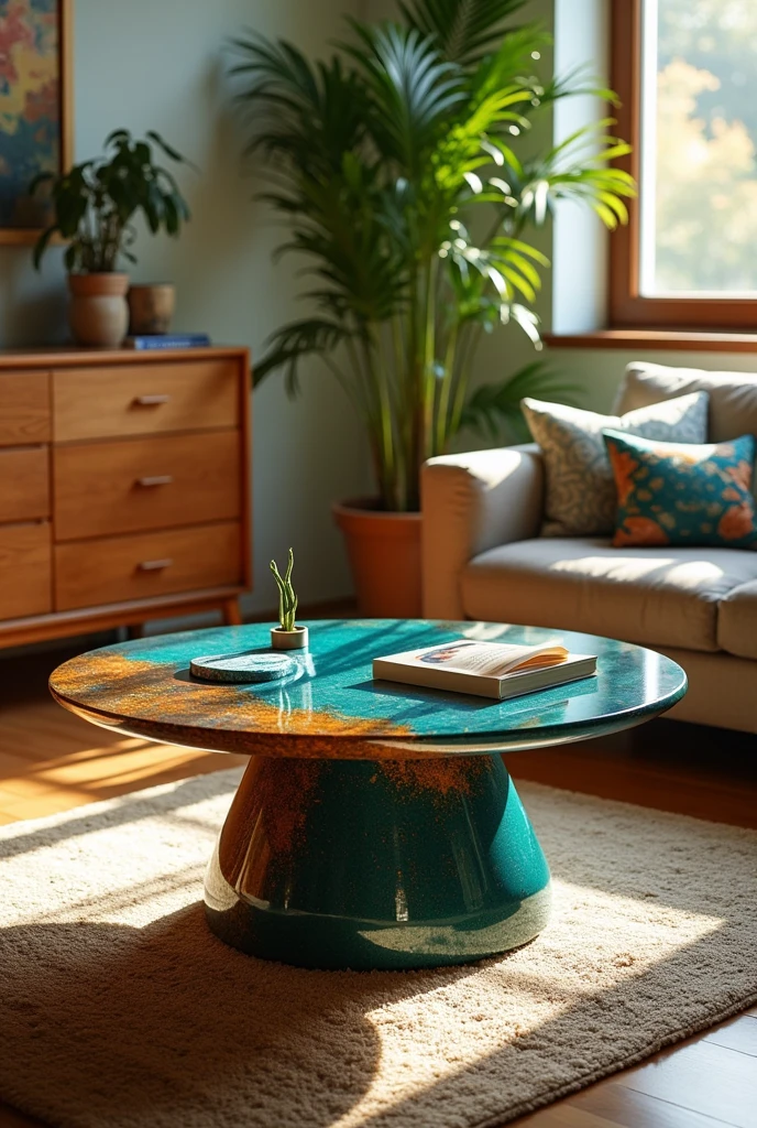 Hello, I would like to create an image of a coffee table for the living room made from recycled plastic.