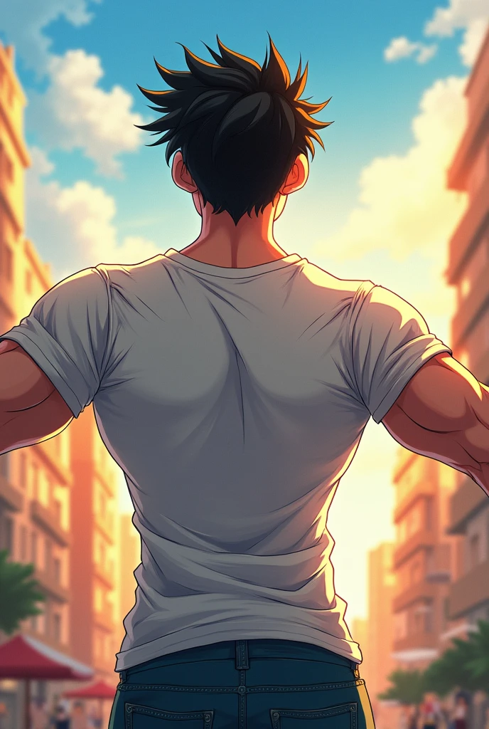 score_9, score_8_up, score_7_up, masterpiece, best quality, 1girl, sayaka kirasaka, source_anime, , standing, outdoors, posing, city, peace sign, arched back, large breasts