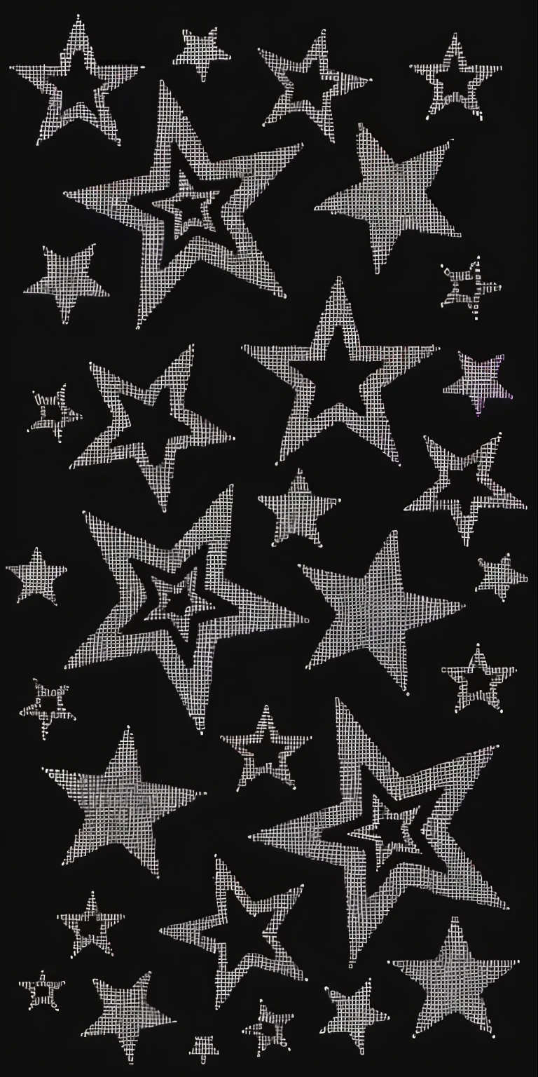 Celestial hearts and purple stars, In the middle a light blue letter P