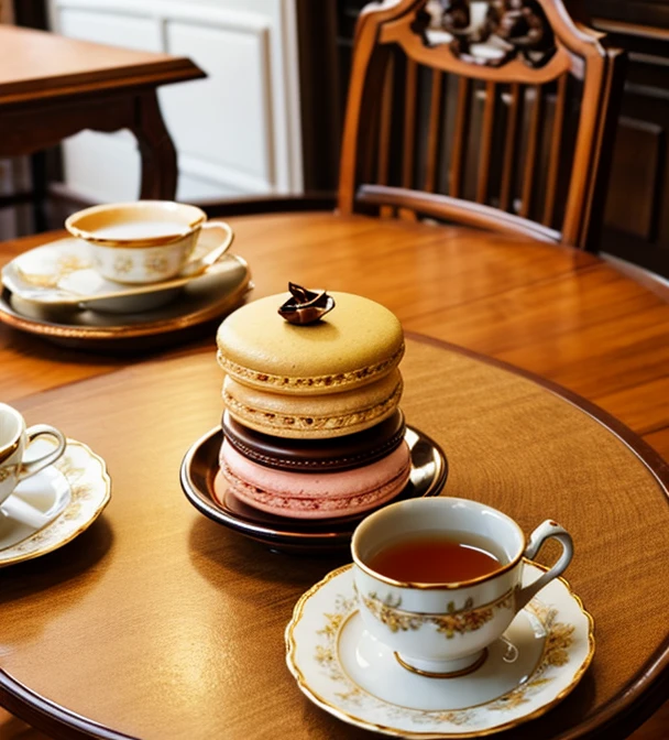 Delicious macarons and tea in a Western-style building　Rococo table