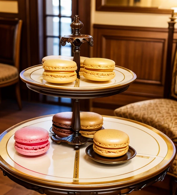 Delicious macarons and tea in a Western-style building Rococo table