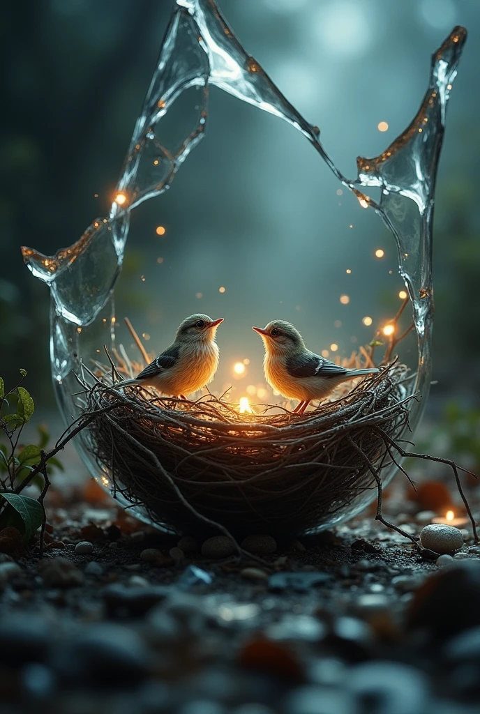 Nest inside a broken glass