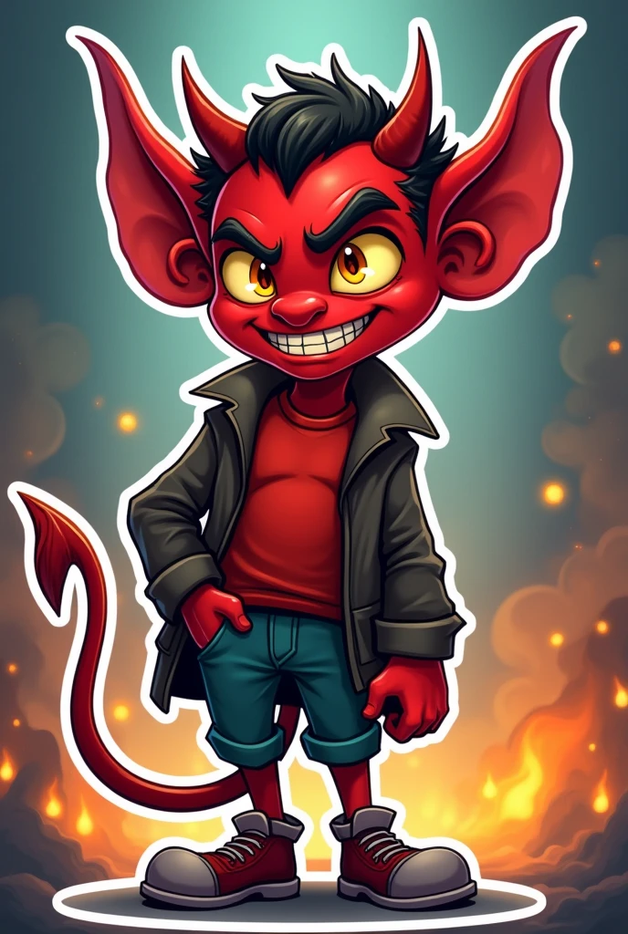(sticker) a devil standing by having his hand in his pocket and by bending 30 degree