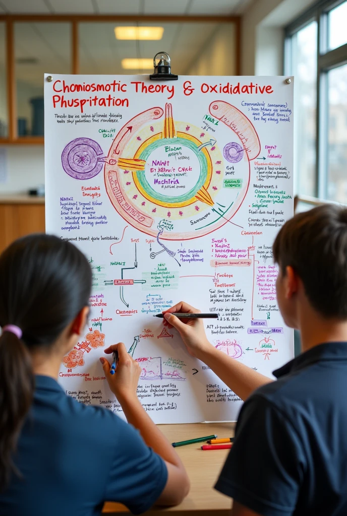 In groups of maximum three students, make a diagram/drawing/diagram of your own authorship in which you answer the following questions:
1) What is the chemiosmotic theory and how is it related to oxidative phosphorylation??
2) What is the function of NADH and FADH2?? What metabolic pathways do they come from?? Indicate the routes by which electrons donated by these coenzymes transit the electron transport complexes 3) Why is the process of oxidative phosphorylation aerobic?? Why is oxygen necessary in this process??
4) What is the mechanism of action of cyanide??
5) How is the functioning of ATP synthase coupled with electron transport complexes??
Use 1: Make sure you answer with your outline/drawing/diagram all the questions raised. Point out the elements of the diagram/drawing/diagram that are answering each question to facilitate your review. If necessary, You can add information in text within the figure or in the figure caption.
Use 2: This scheme must be handmade by the members of the group.. Elements can be taken from literature, but these must be properly referenced.
