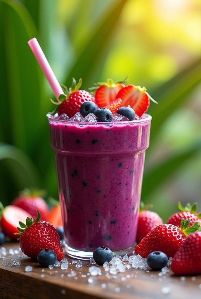 Cup of ice-cold açaí with strawberries