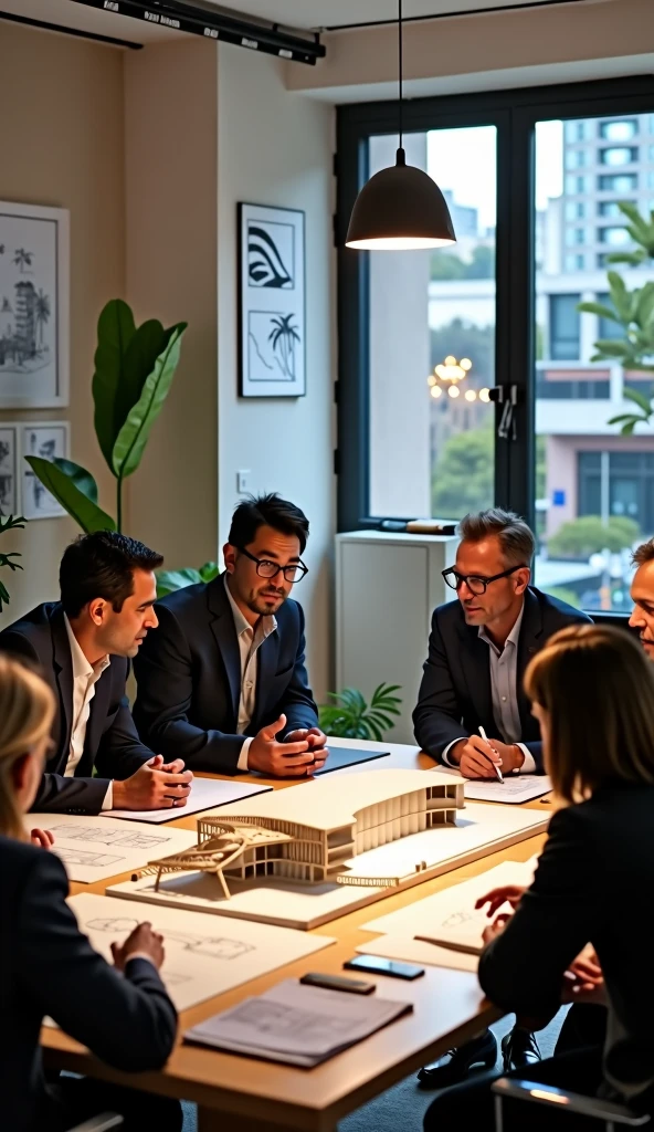 I would like an image of the architect Juan Sordo Madaleno with several Mexican architects at a meeting table