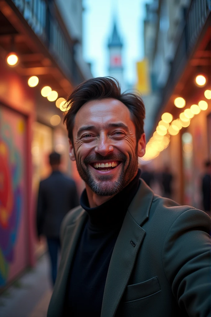 Hugh Jackman taking a selfie 16 by 9 image
