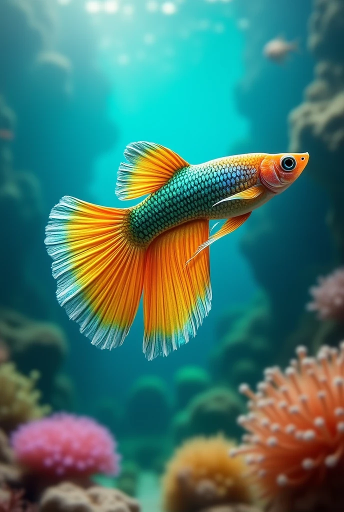 Guppy fish with sb aquatics logo