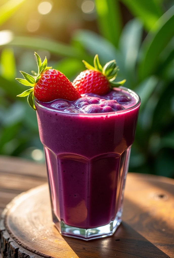 Cup of ice-cold açaí with strawberries