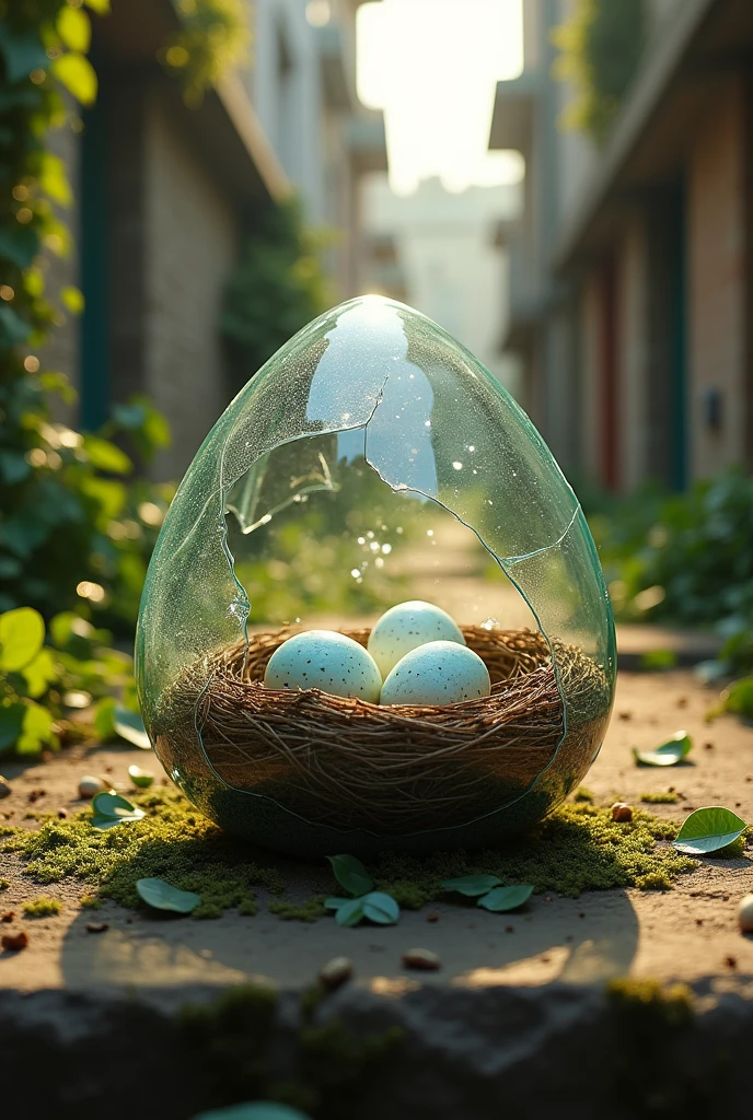 Nest inside a broken glass