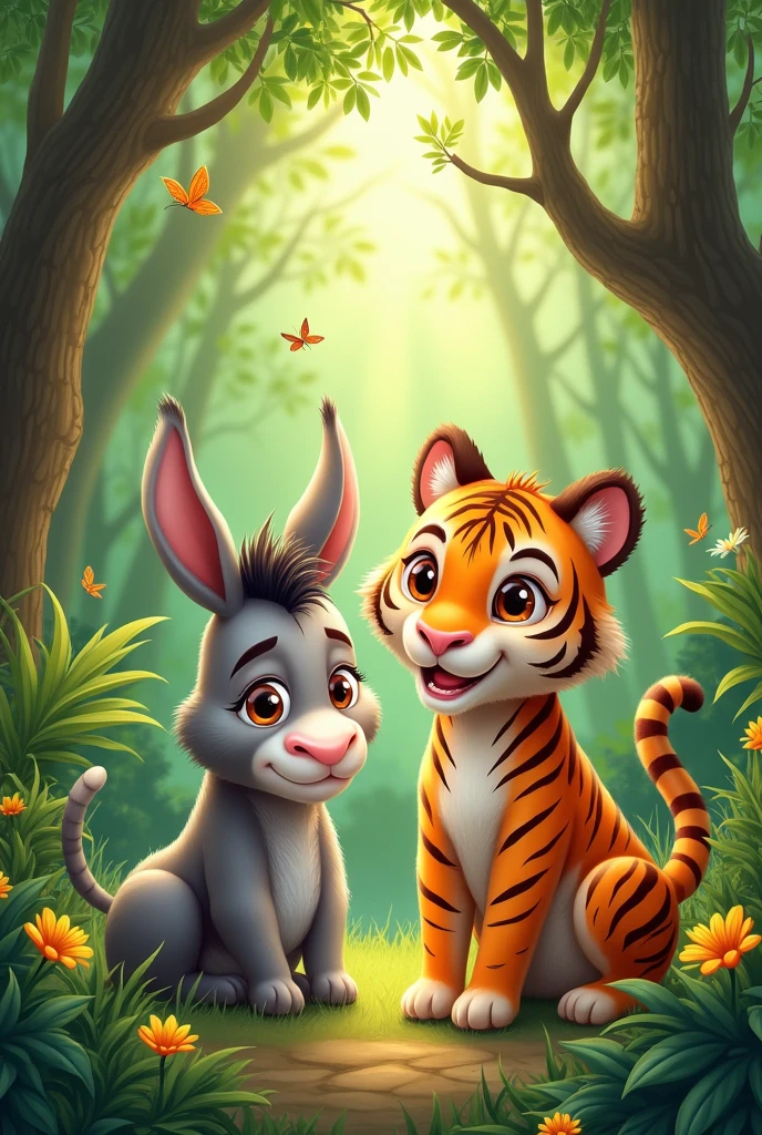 Fable of the donkey and the tiger with its texts