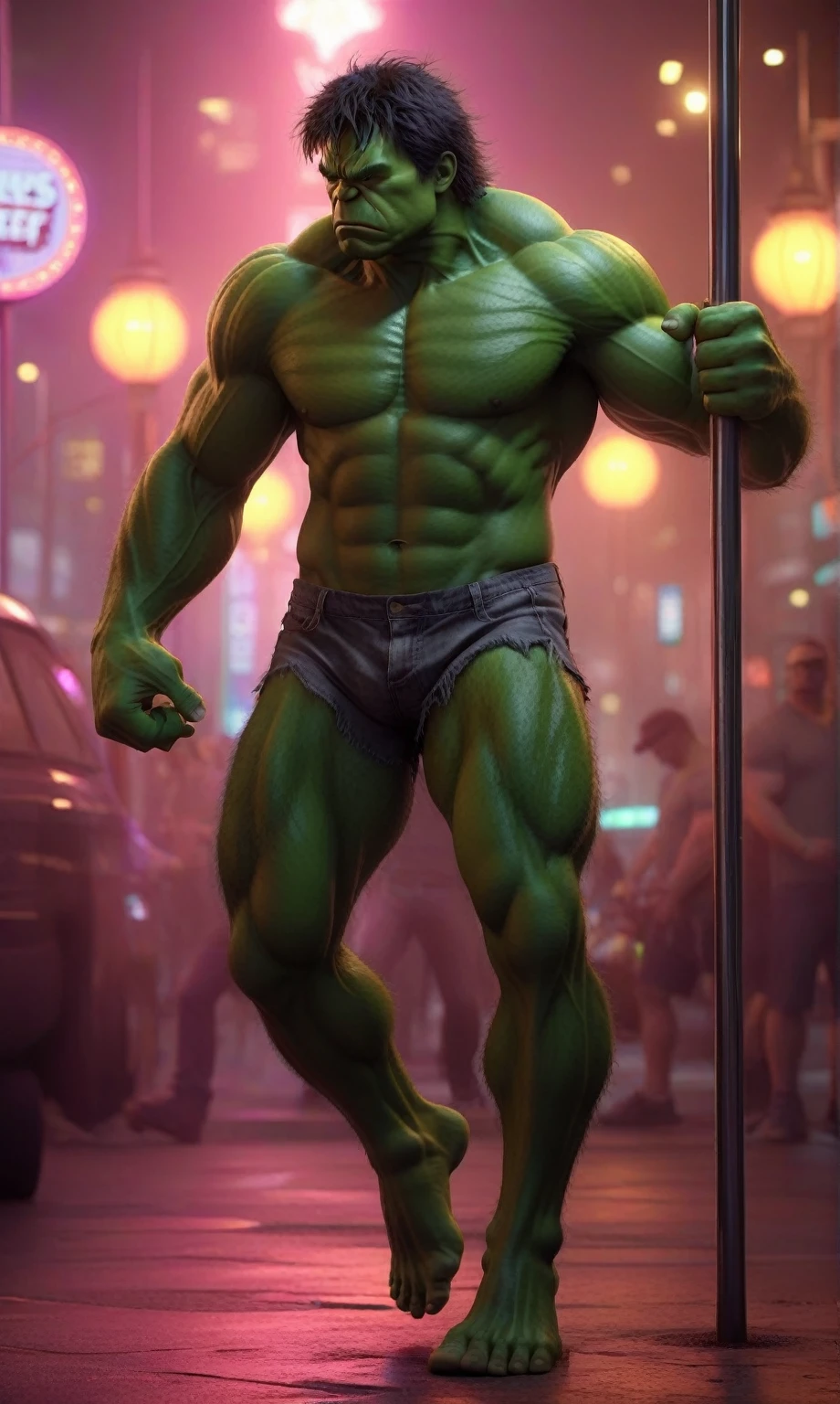 incredible hulk gripping and standing next to a pole, hulk like physique, hulk body type, the incredible hulk, cgsociety uhd 4k highly detailed, hulk, 3 d render character art 8 k, cgsociety 4k”, arnold 3d render, arnold 3 d render, the hulk, hulking, incredible hulk, trending in cgsociety