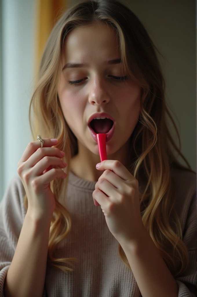 Make a girl sucking hard on a popsicle