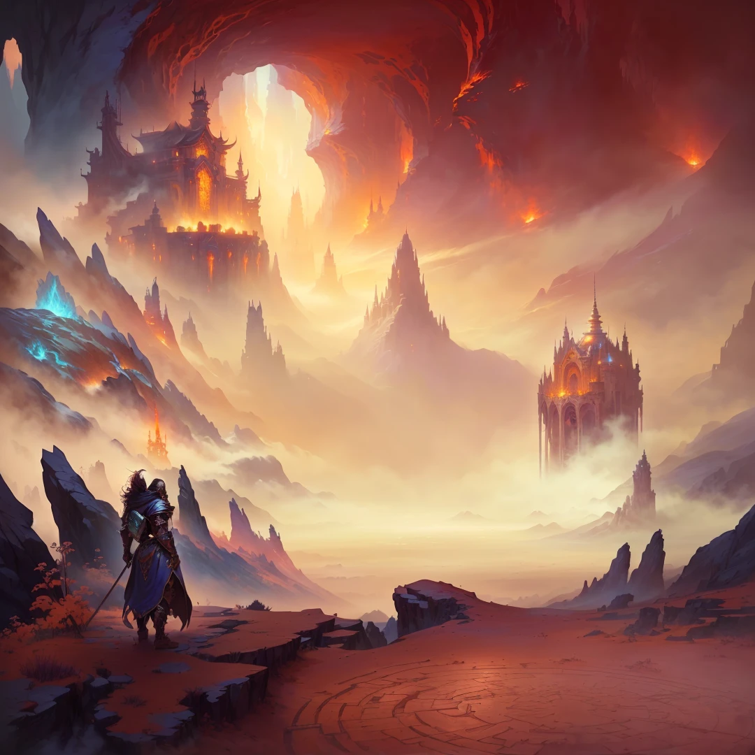灵感来自Mark Simonetti, art style of Mark Simonetti, epic fantasy novel cover art, style of Mark Simonetti, Mark Simonetti. complex, Fantasy RPG Book Illustrations, 4k fantasy art, Detailed matte fantasy painting, Dungeons and Dragons Fantasy Art, d & d fantasy digital art,Background technology, Concept Art. Epic Landscapes, epic dreamlike fantasy landscape, World of Warcraft art style, painted as a game Concept Art, impressive fantasy landscape, Concept Art stunning atmosphere, Concept Art wallpaper 4k, high fantasy scenery, epic fantasy landscape,nobody