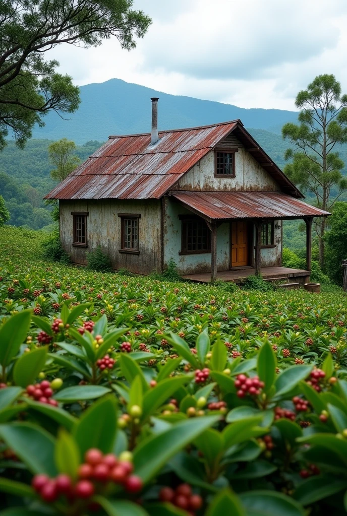 The house is older, a little more deteriorated by use and the background is more in tune with the nature of Costa Rica with the coffee plantation.