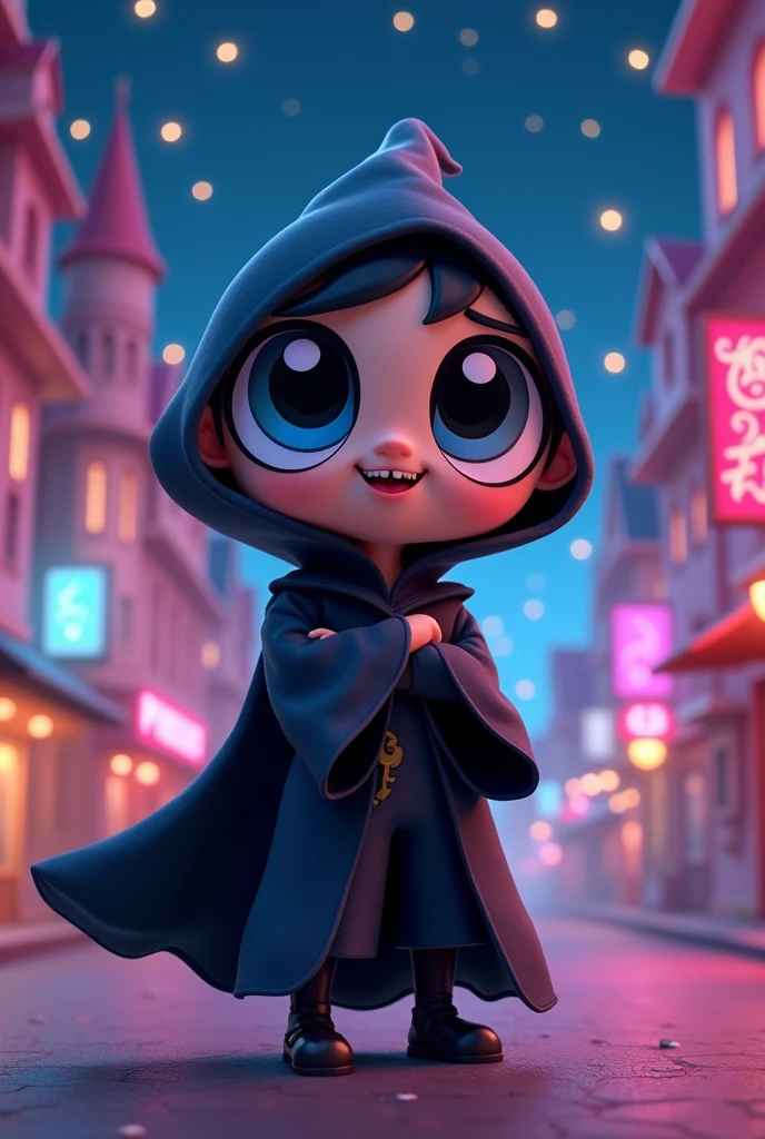 Sweet from the Powerpuff Girls cartoon, dressed as Voldemort from the Harry Potter movie