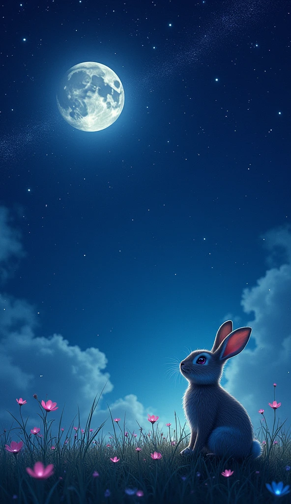 Detailed midnight starry sky with rabbit looking up
