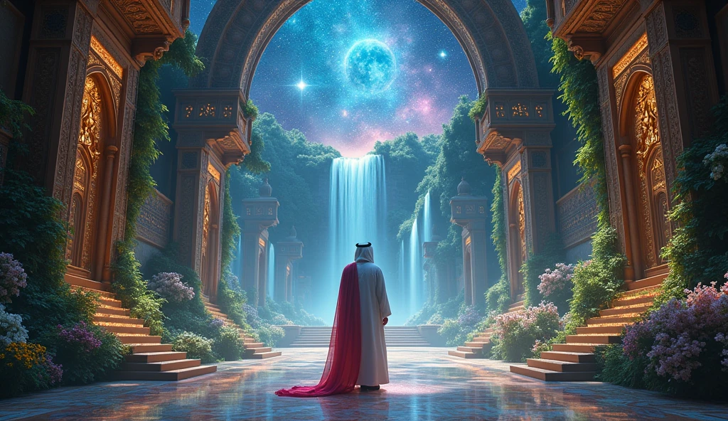 give me arab standing in astral temple with nature