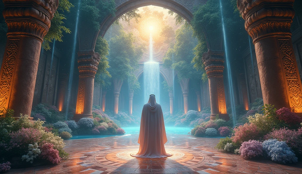 give me arab standing in astral temple with nature