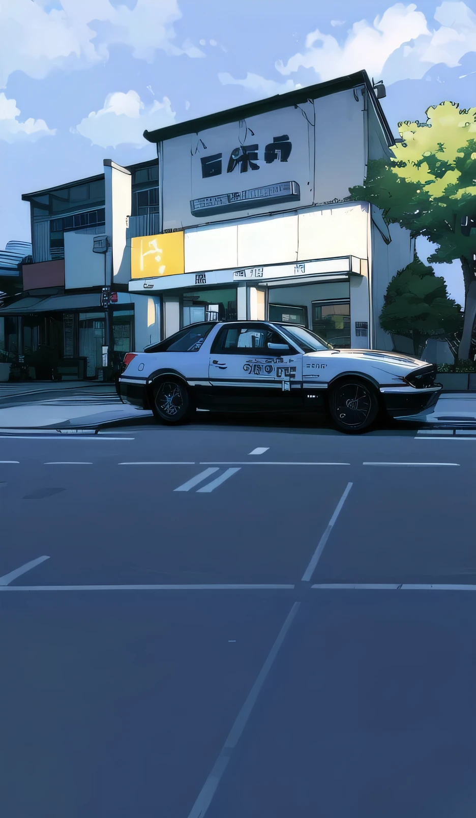 Header text D,In front of Fujiwara Tofu Shop,square,There is a sports car at the door