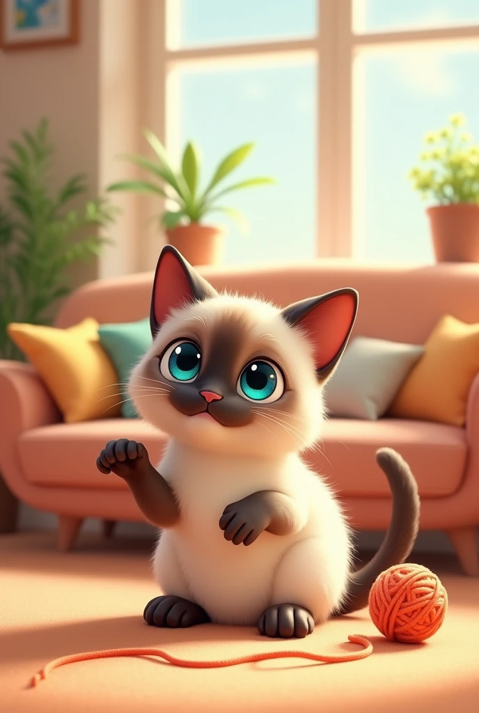 Cute chubby Siamese cat in cartoon