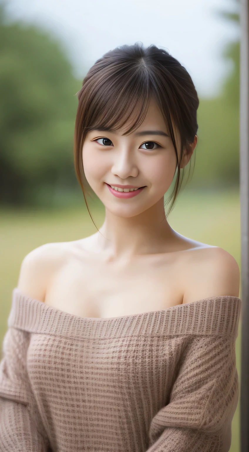 masterpiece,best quality,(Japanese girl),((Beautiful girl)),cleavage,(off shoulder:1.2),(perfect body beauty:1.2),(shy smile),From slightly above